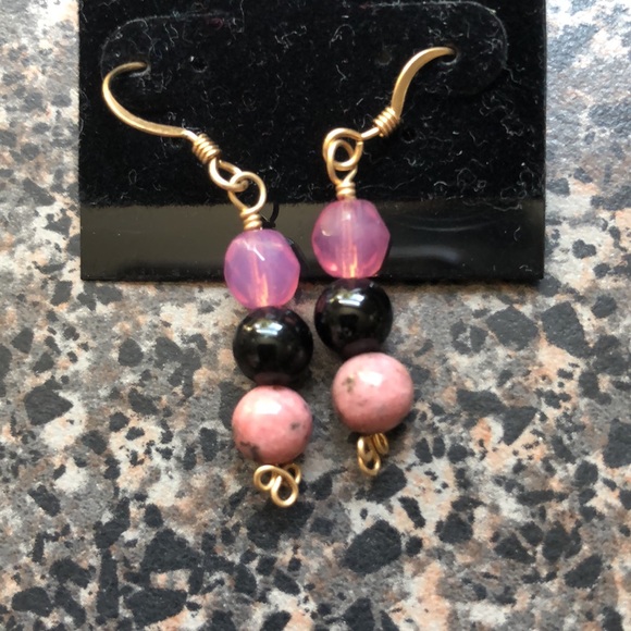 NWT Rhodonite Onyx Earrings 14kgf - Picture 4 of 4